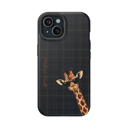 Personalized Giraffe Phone Case —Tartan Print Magnetic Impact-Resistant