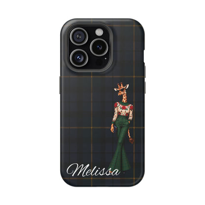 Personalized Giraffe Phone Case — Green Leopard Print Magnetic Impact-Resistant