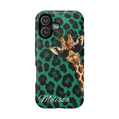 Personalized Giraffe Phone Case — Green Leopard Print Magnetic Impact-Resistant