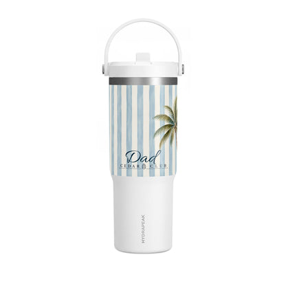 32oz Nautical Nomad Tumbler — Personalized Striped Travel Cup with Palm & Sailboat Design