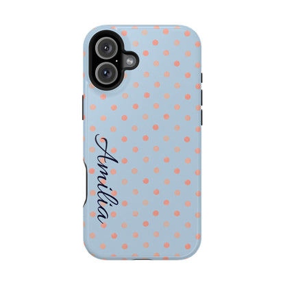 Personalized Polka Dot Magnetic Phone Case — Impact-Resistant iPhone Cover with Name