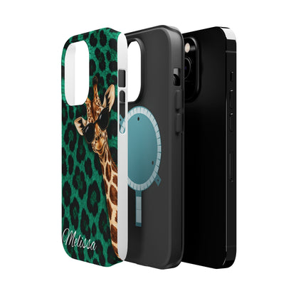 Personalized Giraffe Phone Case — Green Leopard Print Magnetic Impact-Resistant