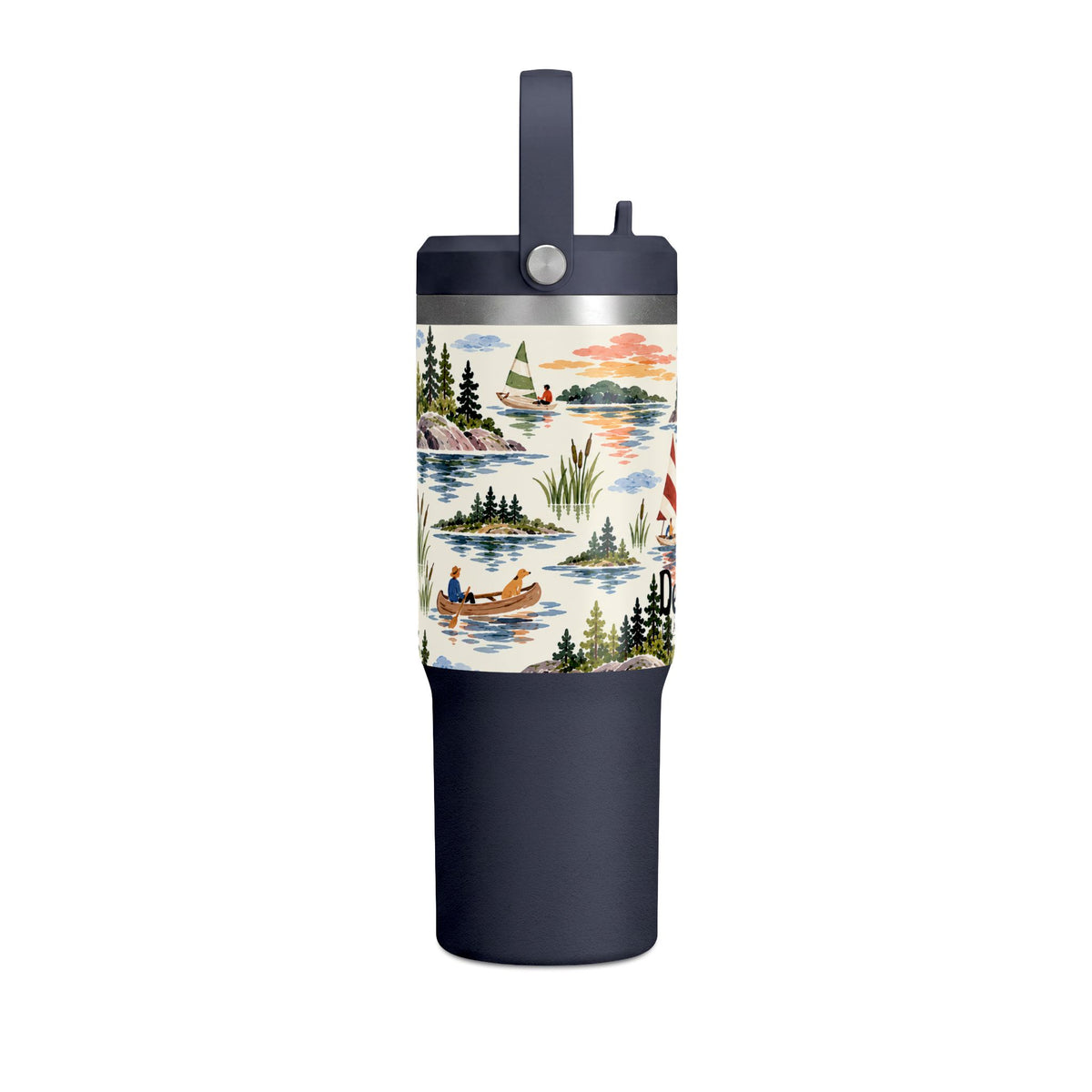 32oz Travel Tumbler — Lakeside Camping & Sailing Watercolor Design