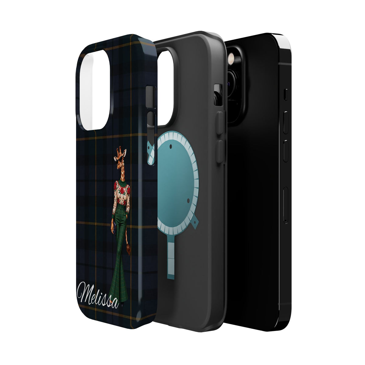 Personalized Giraffe Phone Case — Green Leopard Print Magnetic Impact-Resistant