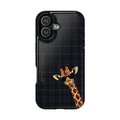 Personalized Giraffe Phone Case —Tartan Print Magnetic Impact-Resistant