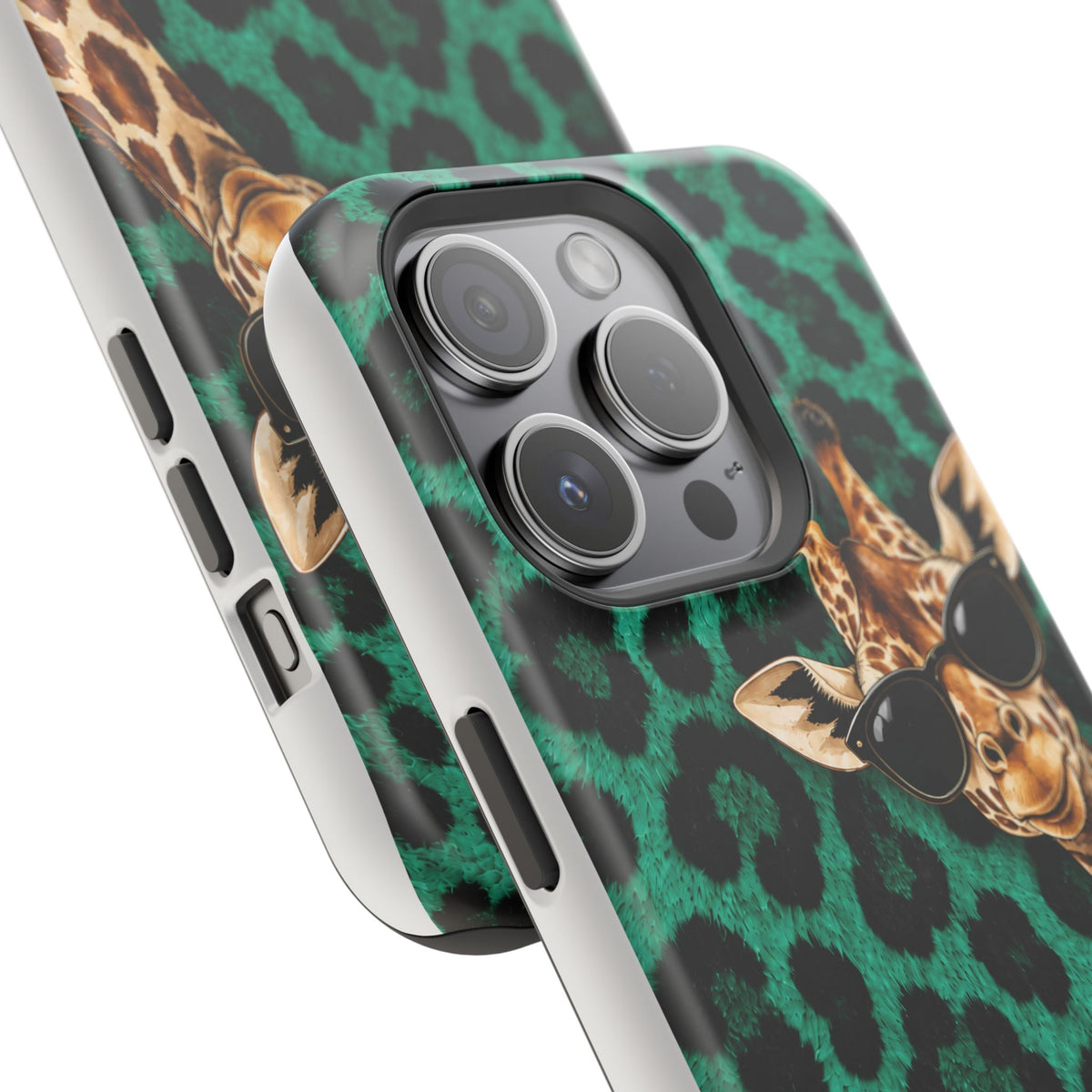 Personalized Giraffe Phone Case — Green Leopard Print Magnetic Impact-Resistant