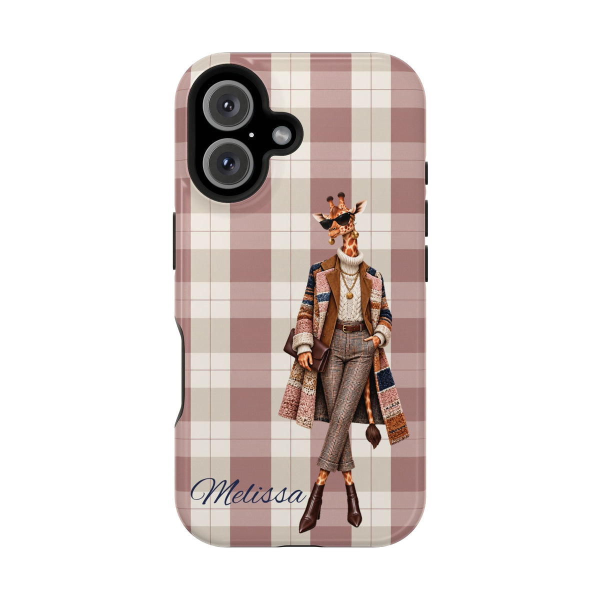 Personalized Giraffe Phone Case — Green Leopard Print Magnetic Impact-Resistant