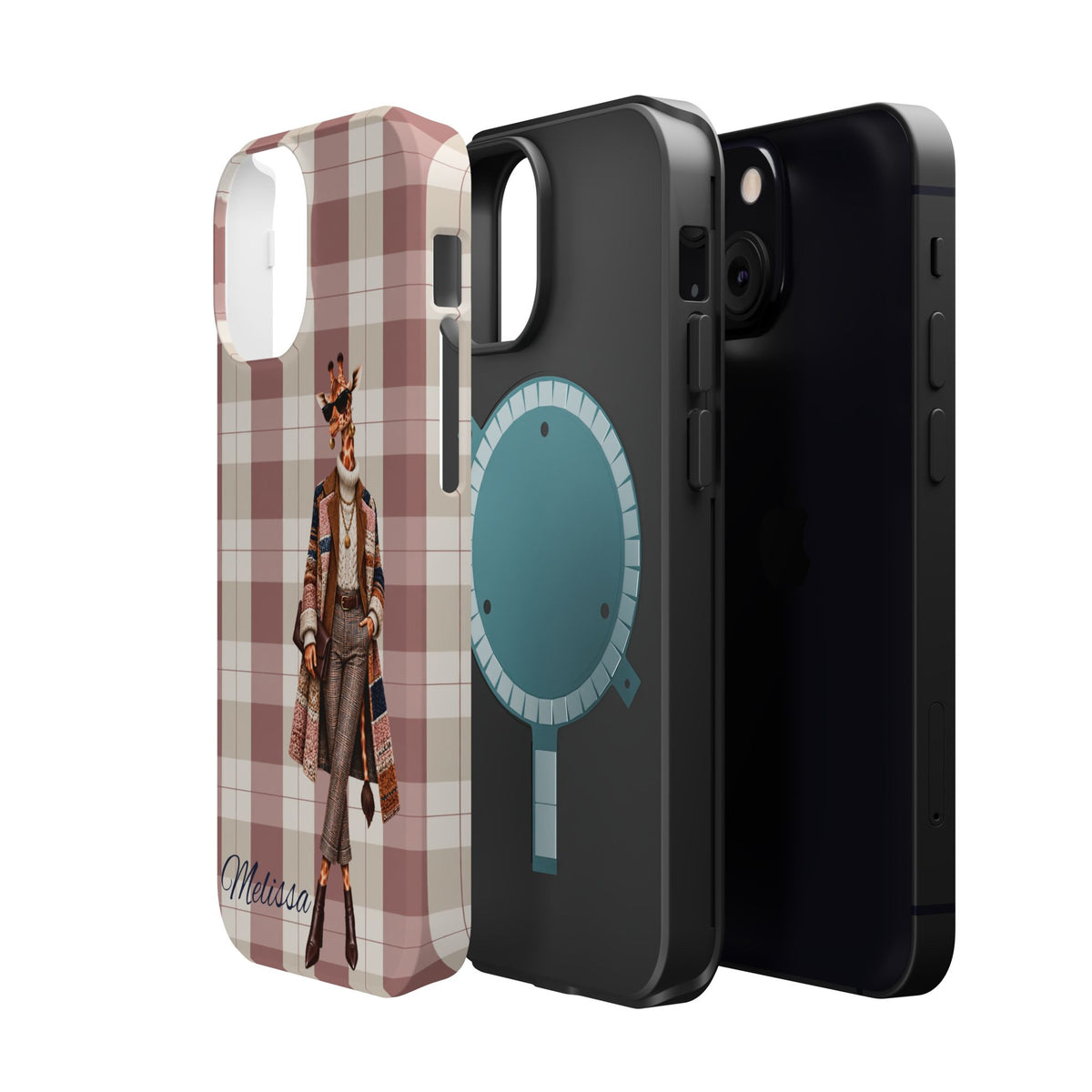 Personalized Giraffe Phone Case — Green Leopard Print Magnetic Impact-Resistant
