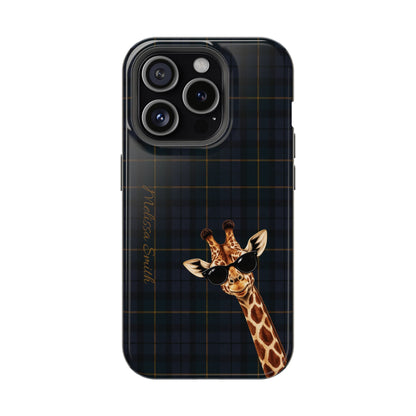 Personalized Giraffe Phone Case —Tartan Print Magnetic Impact-Resistant