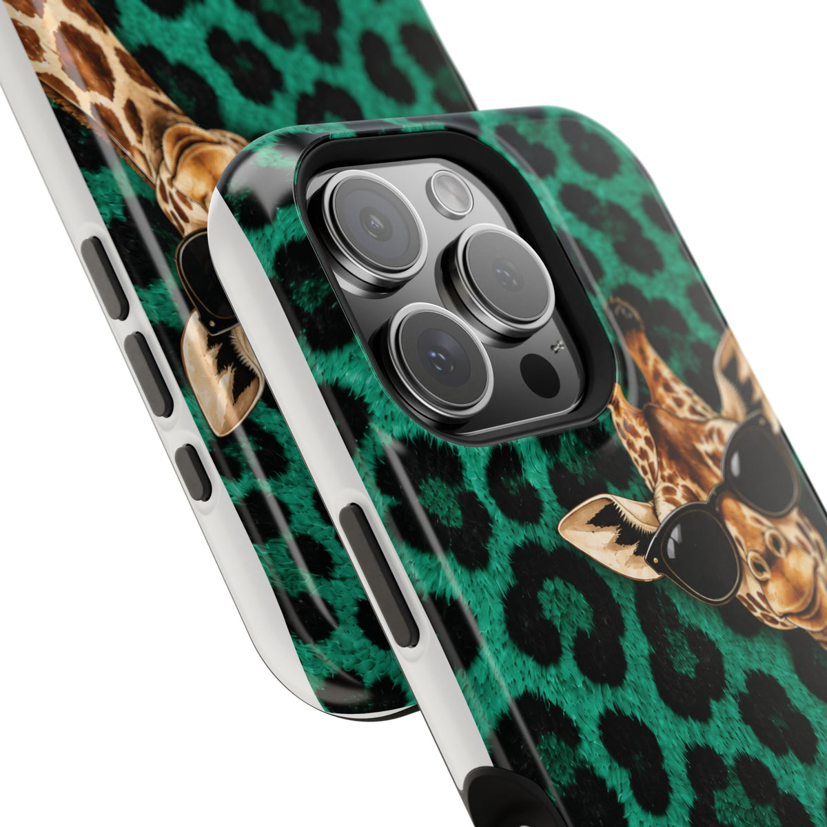 Personalized Giraffe Phone Case — Green Leopard Print Magnetic Impact-Resistant