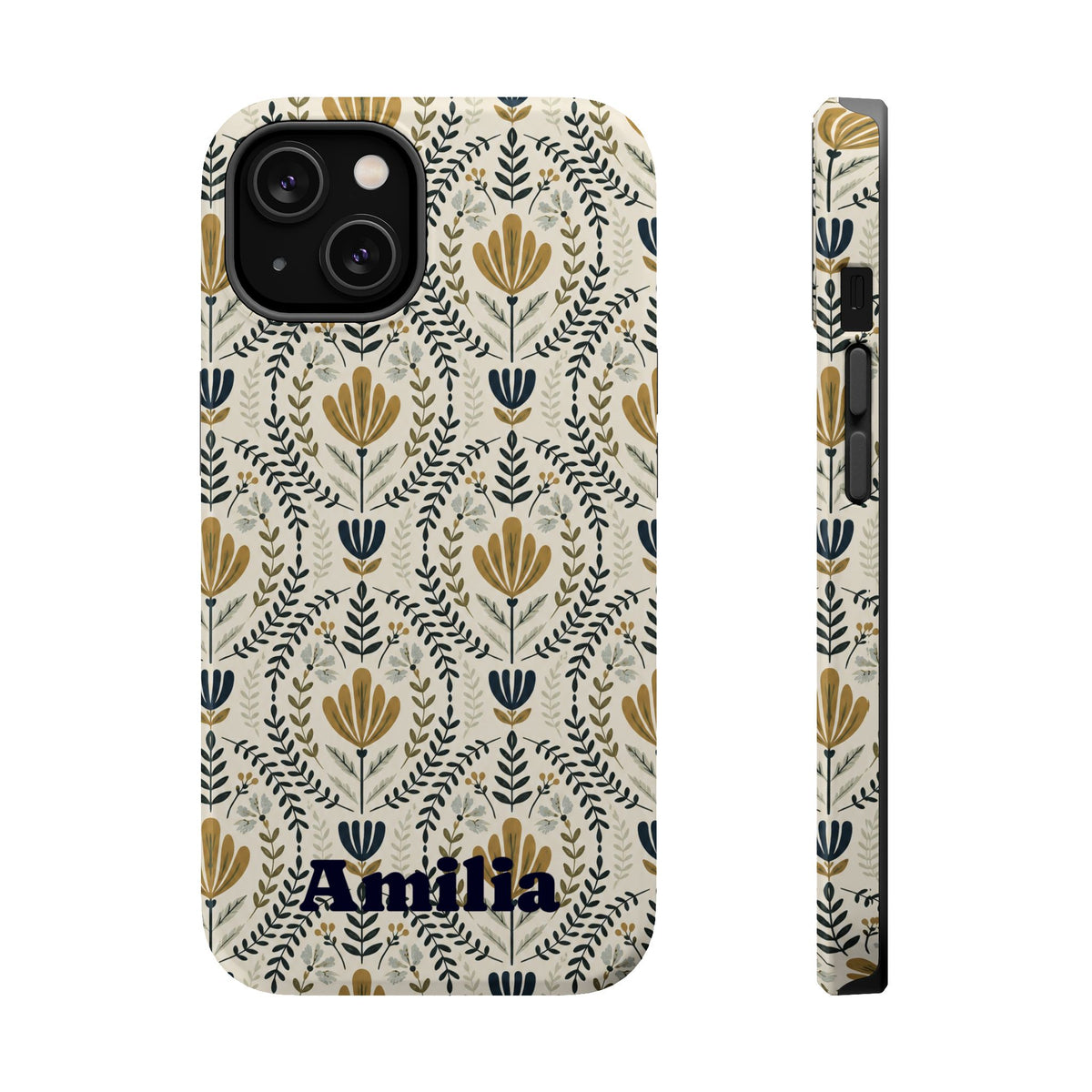 Personalized Floral Magnetic Phone Case — Impact-Resistant Protective Cover (Name Option)