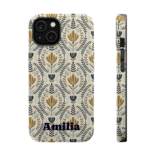 Personalized Floral Magnetic Phone Case — Impact-Resistant Protective Cover (Name Option)