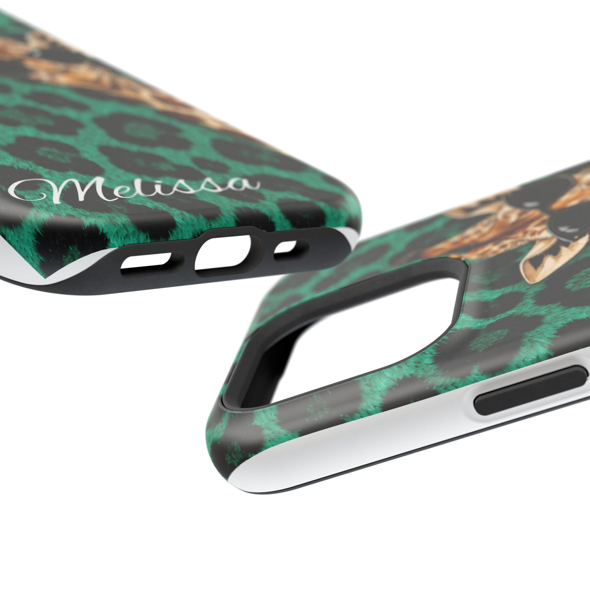 Personalized Giraffe Phone Case — Green Leopard Print Magnetic Impact-Resistant