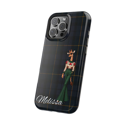 Personalized Giraffe Phone Case — Green Leopard Print Magnetic Impact-Resistant