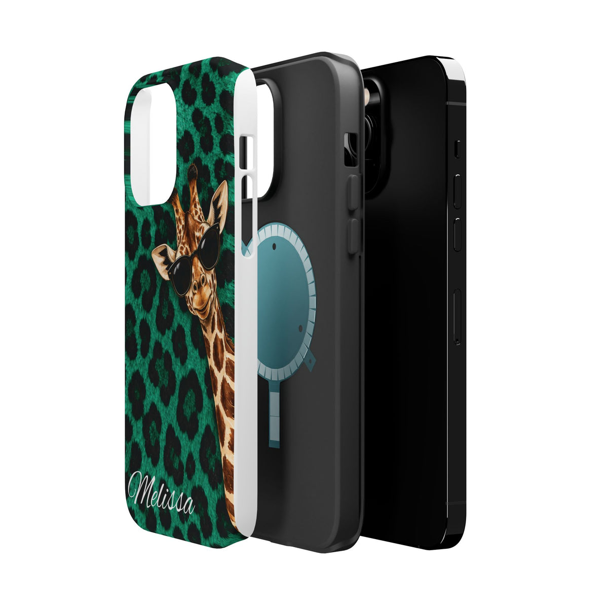 Personalized Giraffe Phone Case — Green Leopard Print Magnetic Impact-Resistant