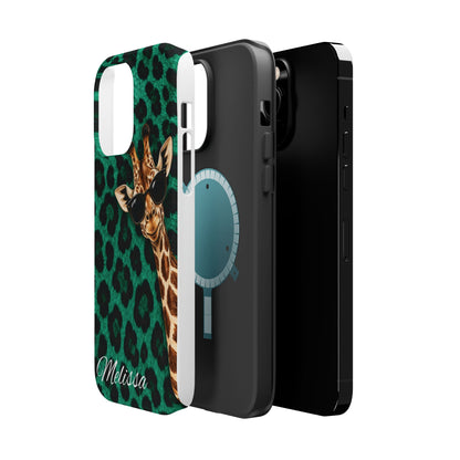 Personalized Giraffe Phone Case — Green Leopard Print Magnetic Impact-Resistant