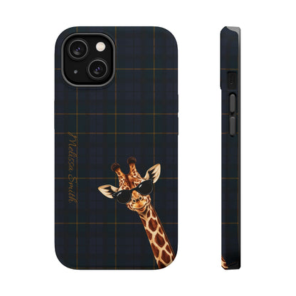 Personalized Giraffe Phone Case —Tartan Print Magnetic Impact-Resistant