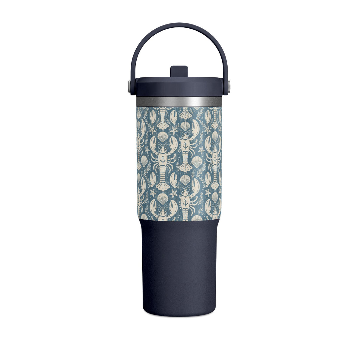 32oz Nomad Tumbler — Blue Nautical Lobster Pattern Insulated Travel Cup