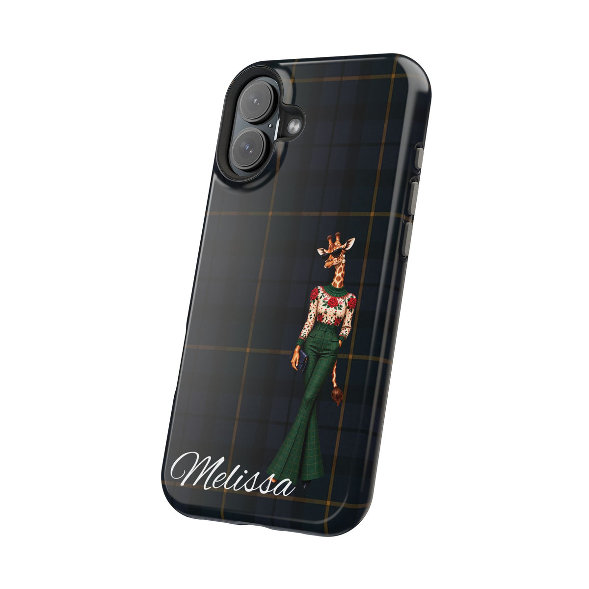 Personalized Giraffe Phone Case — Green Leopard Print Magnetic Impact-Resistant