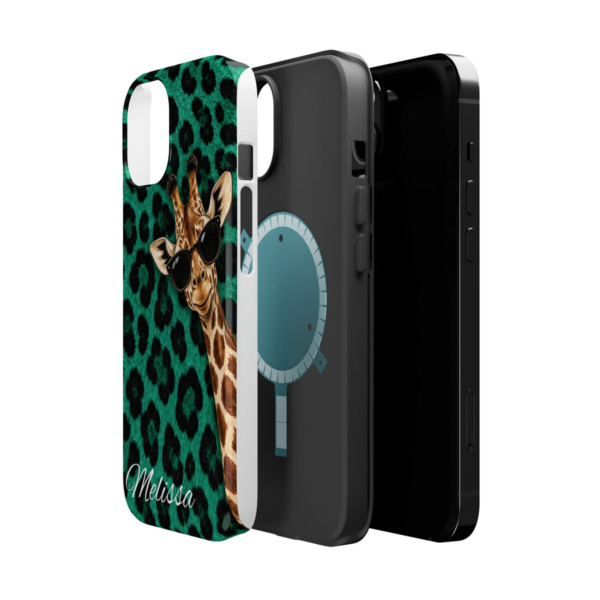 Personalized Giraffe Phone Case — Green Leopard Print Magnetic Impact-Resistant