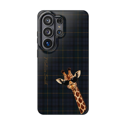 Personalized Giraffe Phone Case —Tartan Print Magnetic Impact-Resistant