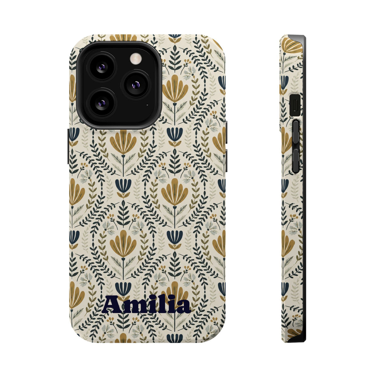 Personalized Floral Magnetic Phone Case — Impact-Resistant Protective Cover (Name Option)