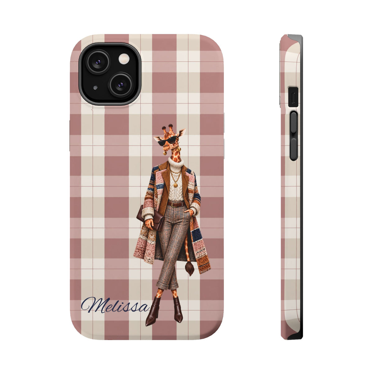 Personalized Giraffe Phone Case — Green Leopard Print Magnetic Impact-Resistant