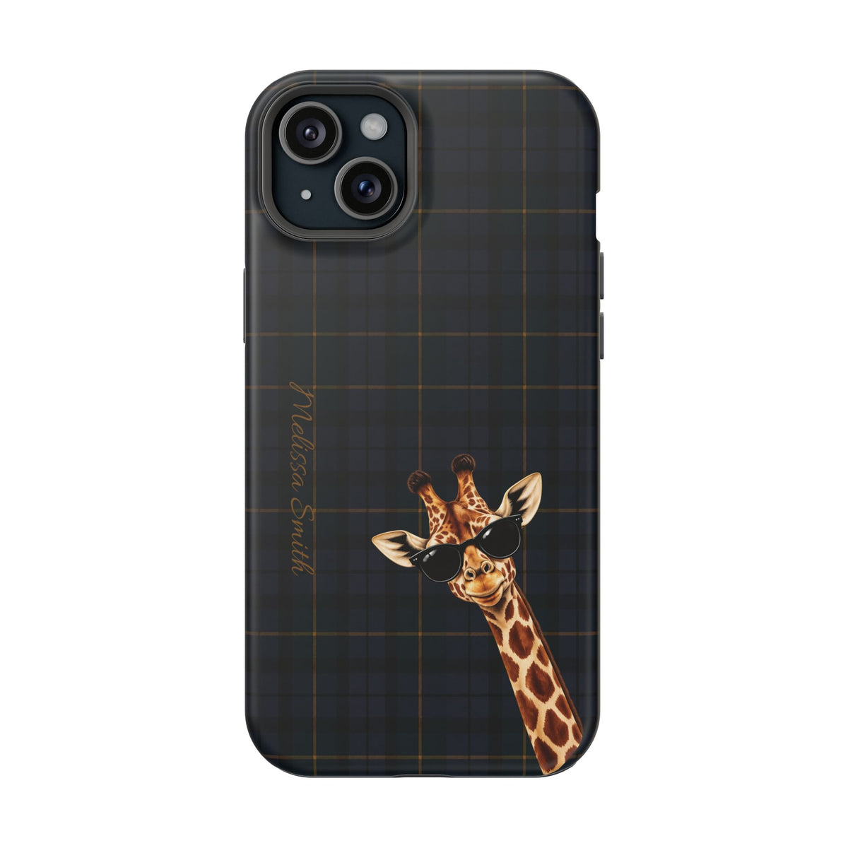 Personalized Giraffe Phone Case —Tartan Print Magnetic Impact-Resistant