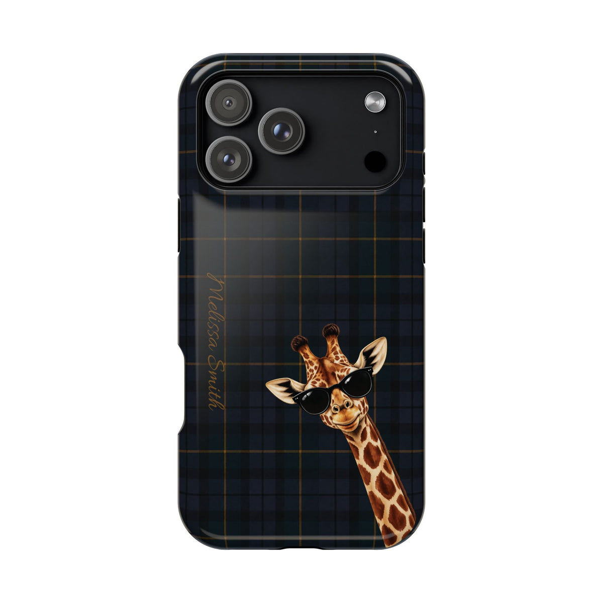 Personalized Giraffe Phone Case —Tartan Print Magnetic Impact-Resistant