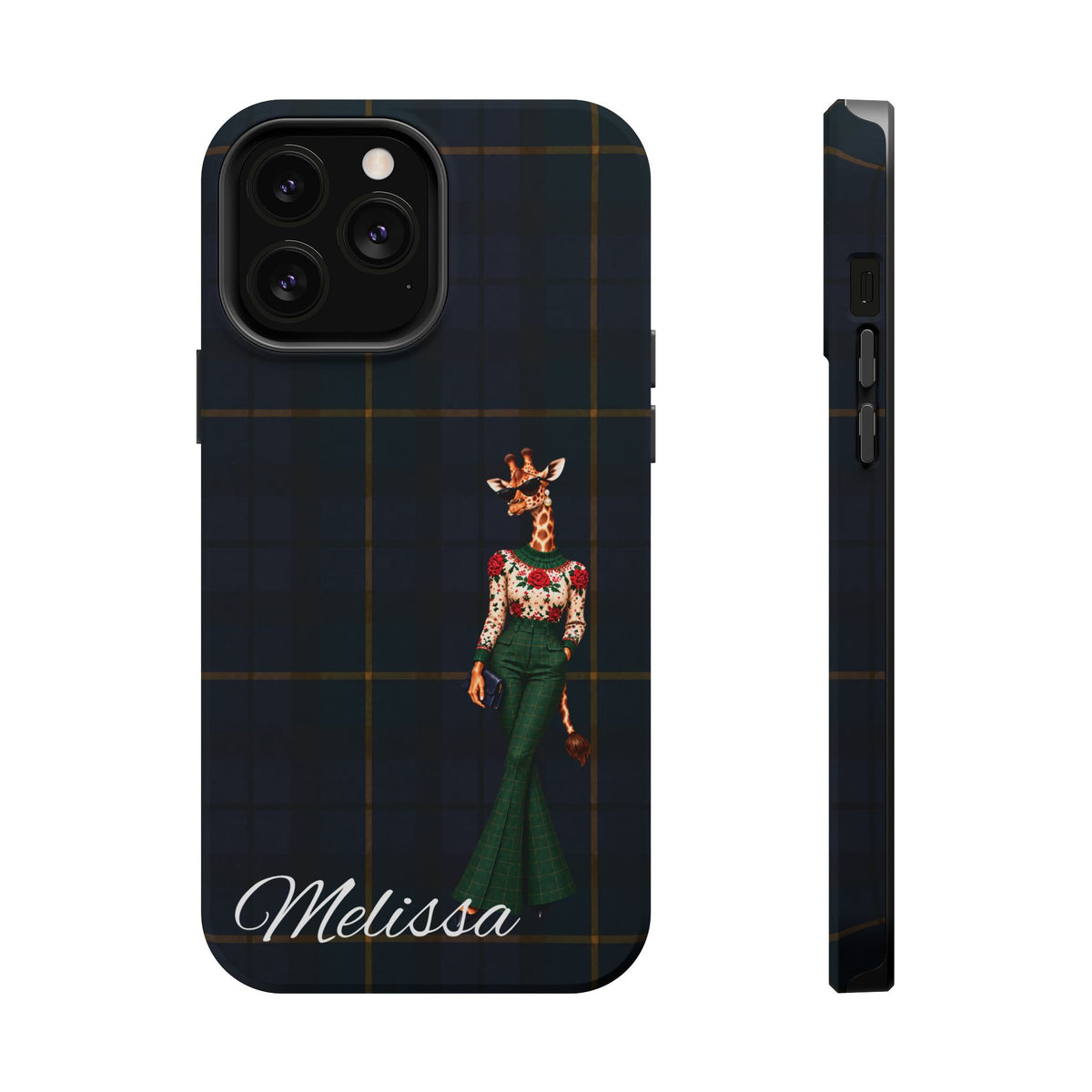 Personalized Giraffe Phone Case — Green Leopard Print Magnetic Impact-Resistant