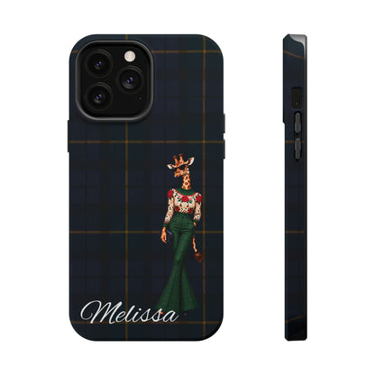 Personalized Giraffe Phone Case — Green Leopard Print Magnetic Impact-Resistant