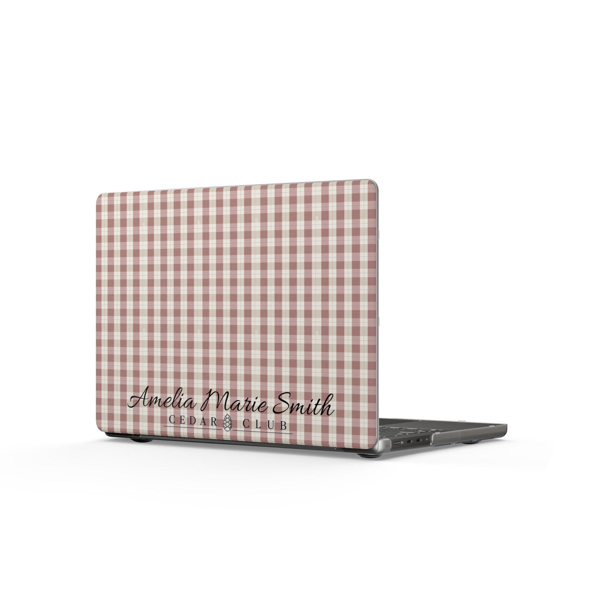 Personalized Gingham MacBook Case — Custom Name Matte Laptop Cover