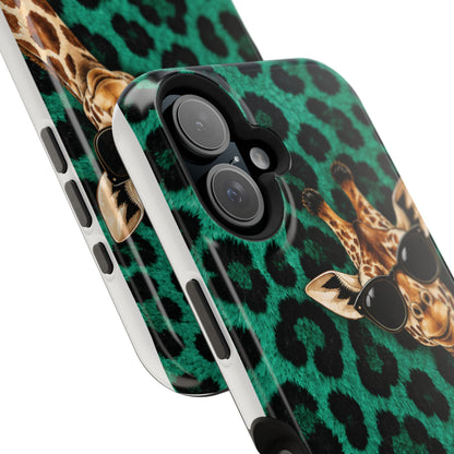 Personalized Giraffe Phone Case — Green Leopard Print Magnetic Impact-Resistant