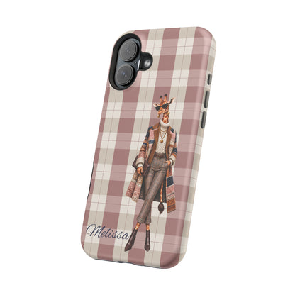 Personalized Giraffe Phone Case — Green Leopard Print Magnetic Impact-Resistant