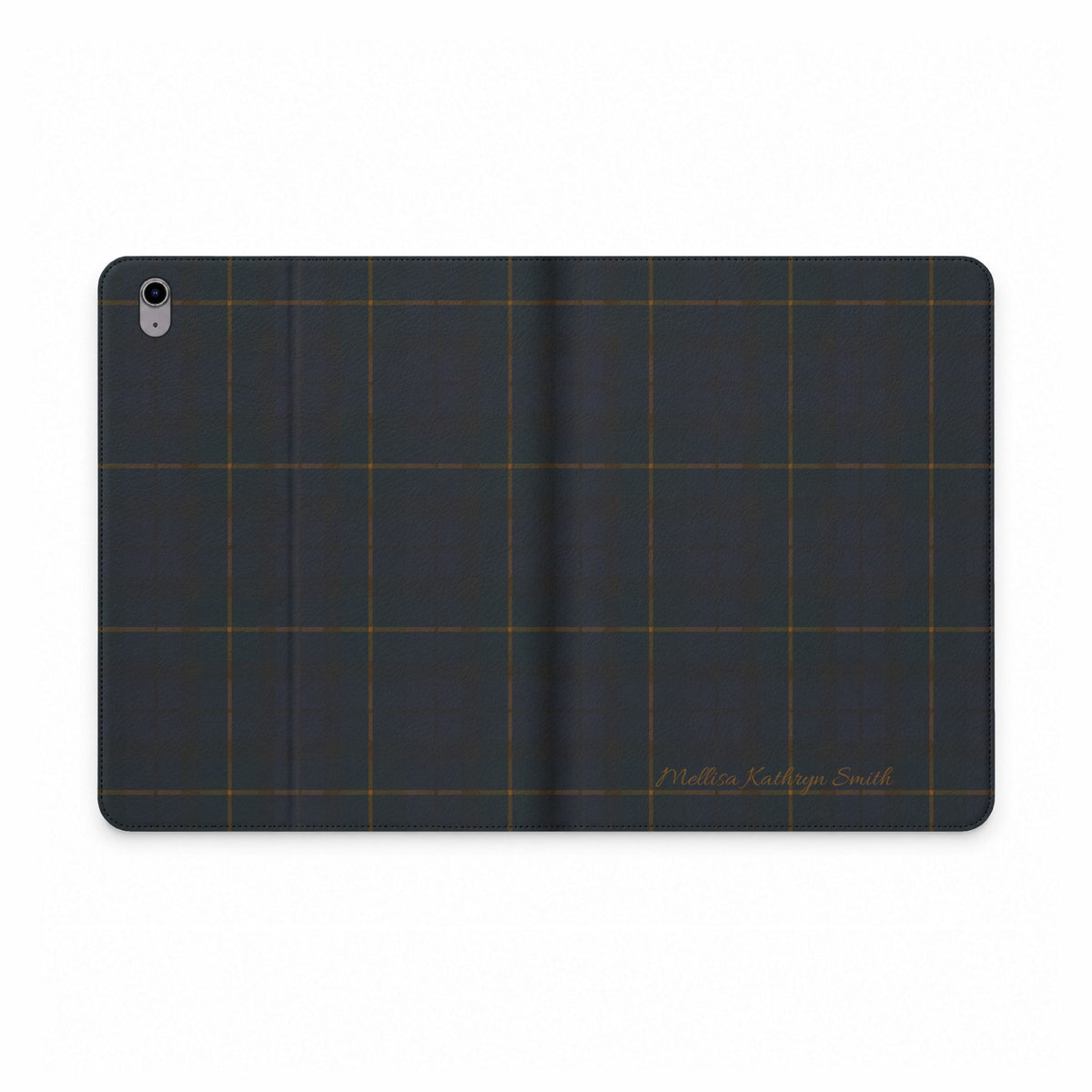Plaid Tablet Folio Case — Dark Navy Tartan Protective Cover