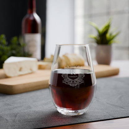 Engraved Monogram Stemless Wine Glass — 11.5 oz Personalized Gift