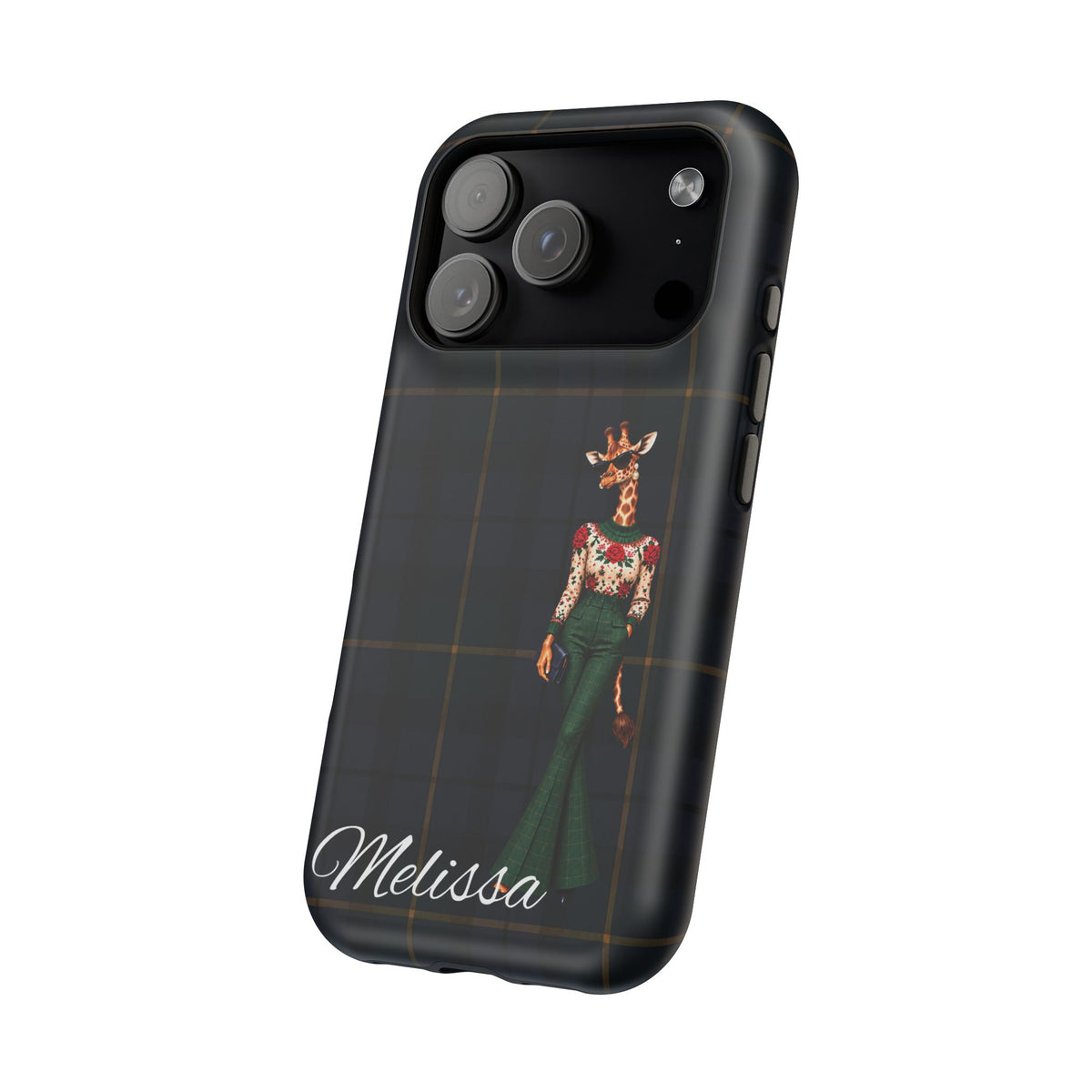 Personalized Giraffe Phone Case — Green Leopard Print Magnetic Impact-Resistant
