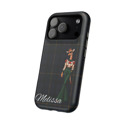 Personalized Giraffe Phone Case — Green Leopard Print Magnetic Impact-Resistant