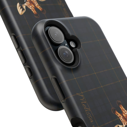Personalized Giraffe Phone Case —Tartan Print Magnetic Impact-Resistant