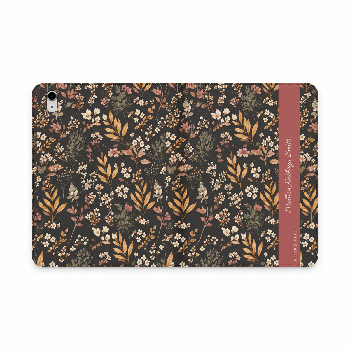 Floral Vintage Tablet Folio Case — Autumn Wildflower Pattern with Personalized Name Stripe