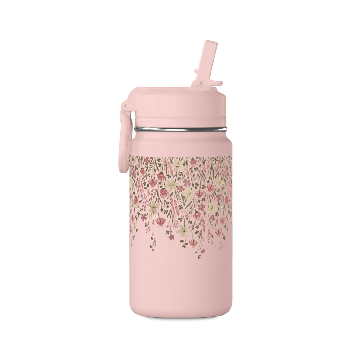 14oz Mini Water Bottle — Pink Floral Straw Bottle (Hydro Peak)