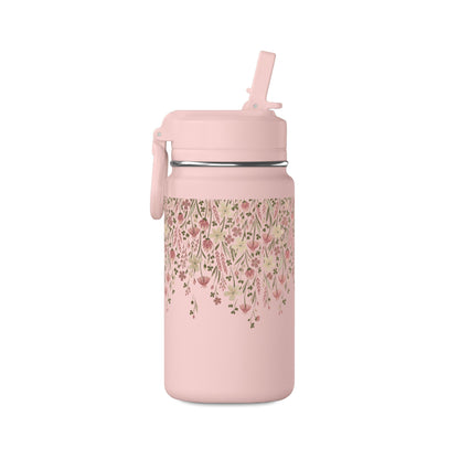 14oz Mini Water Bottle — Pink Floral Straw Bottle (Hydro Peak)