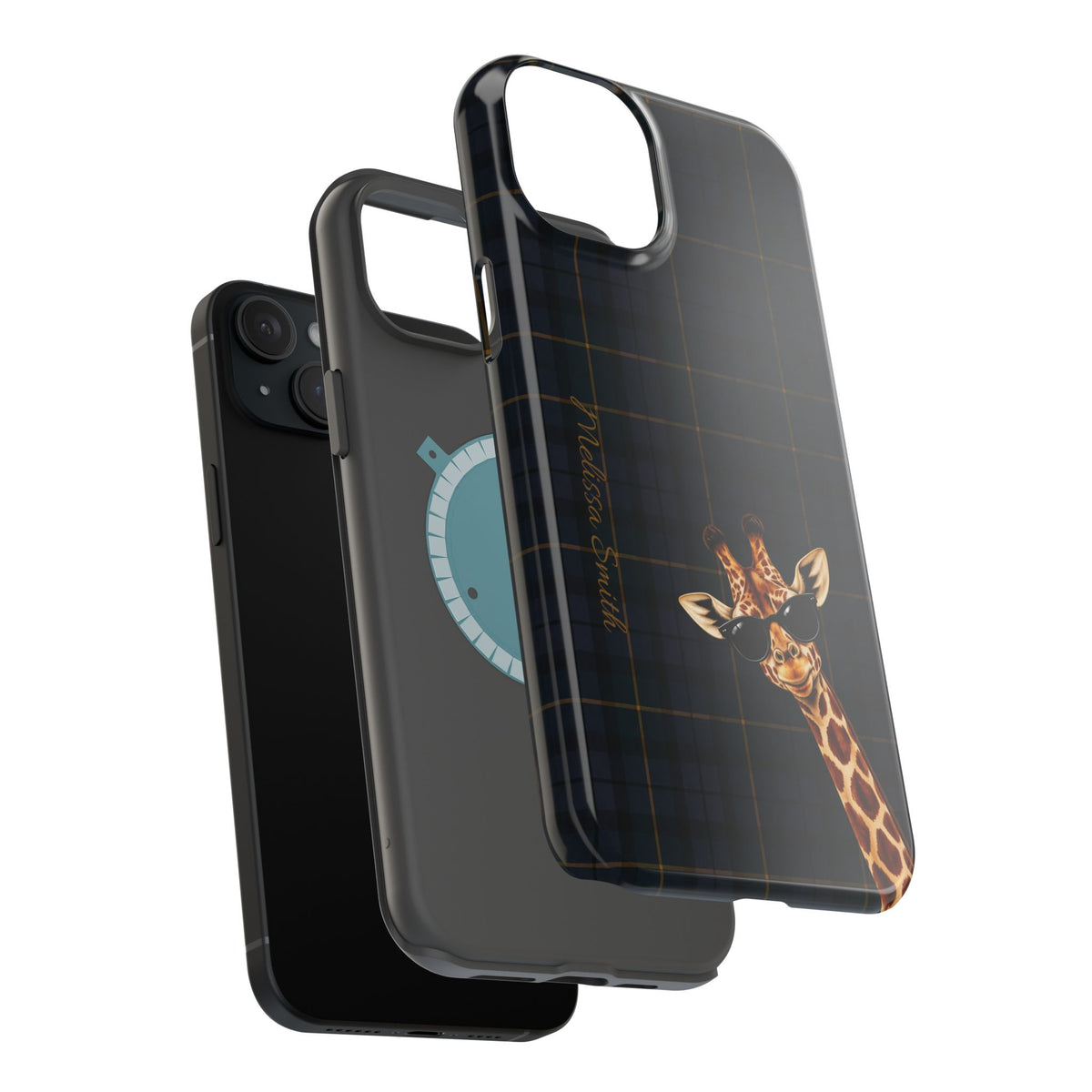 Personalized Giraffe Phone Case —Tartan Print Magnetic Impact-Resistant