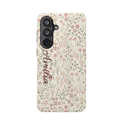 Personalized Floral Phone Case — Magnetic Impact-Resistant with Script Name