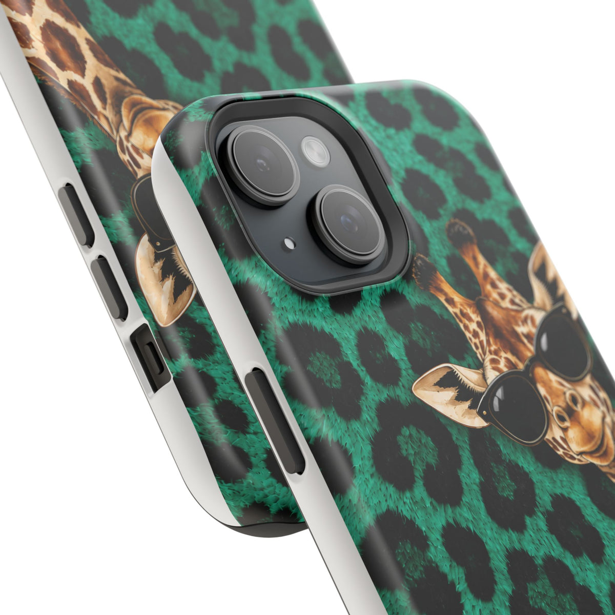 Personalized Giraffe Phone Case — Green Leopard Print Magnetic Impact-Resistant
