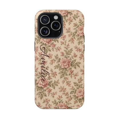 Floral Vintage Rose Magnetic Phone Case — Personalized Option