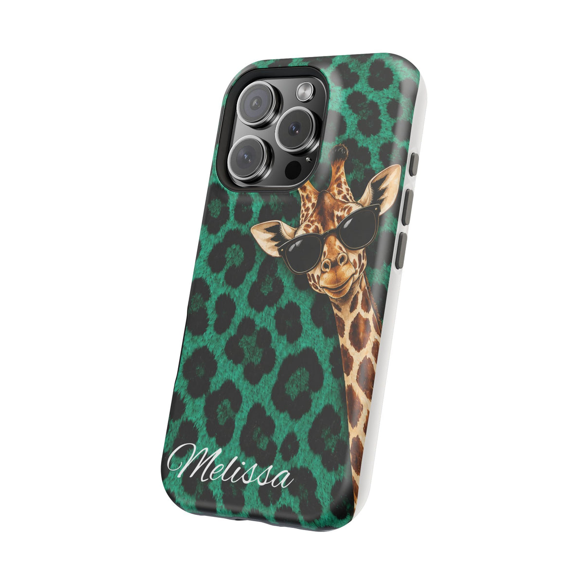 Personalized Giraffe Phone Case — Green Leopard Print Magnetic Impact-Resistant