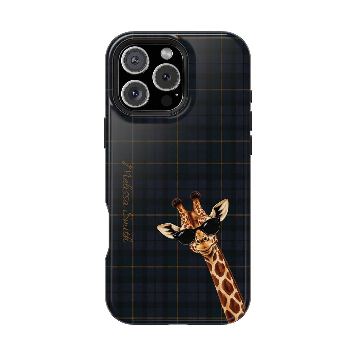Personalized Giraffe Phone Case —Tartan Print Magnetic Impact-Resistant