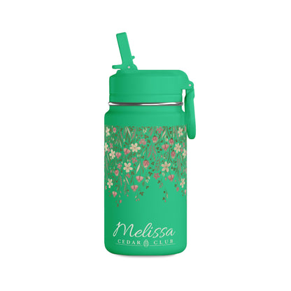 14oz Mini Water Bottle — Pink Floral Straw Bottle (Hydro Peak)