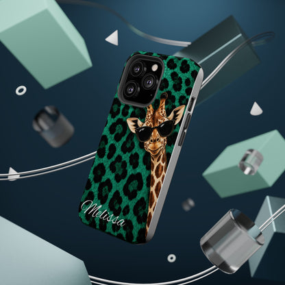 Personalized Giraffe Phone Case — Green Leopard Print Magnetic Impact-Resistant
